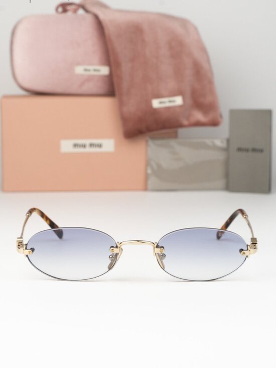 Miu Miu Women Sunglasses Gold Clear Gradient Blue Oval MUA54S ZVN80O BRAND NEW main image 8
